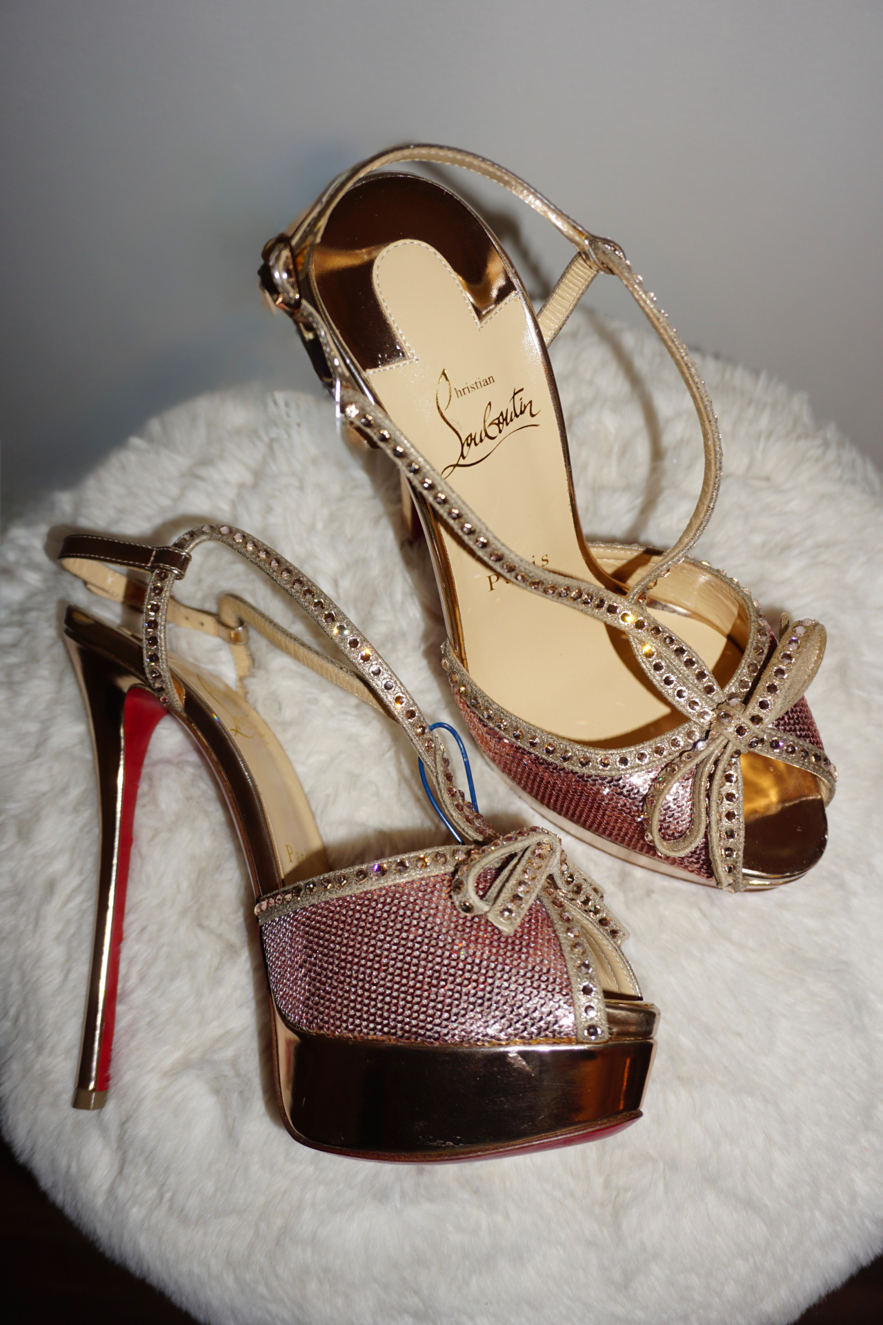 Christian Louboutin Rose Gold Crystal-Embellished Heels